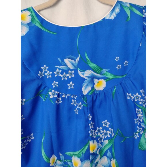 Hukilau Fashions Womens Mumu Tropical Hawaiian Dress Vibrant Blue Floral L Vtg - Picture 6 of 16